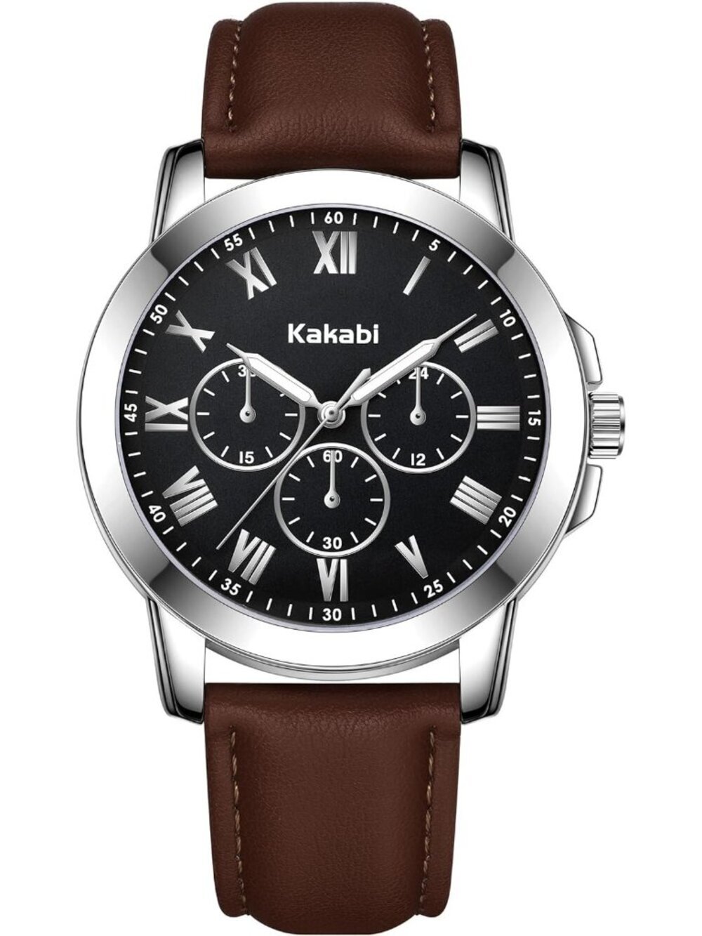 Men's Brown Black Analog Quartz Leather Classic Roman Numeral Waterproof Watch